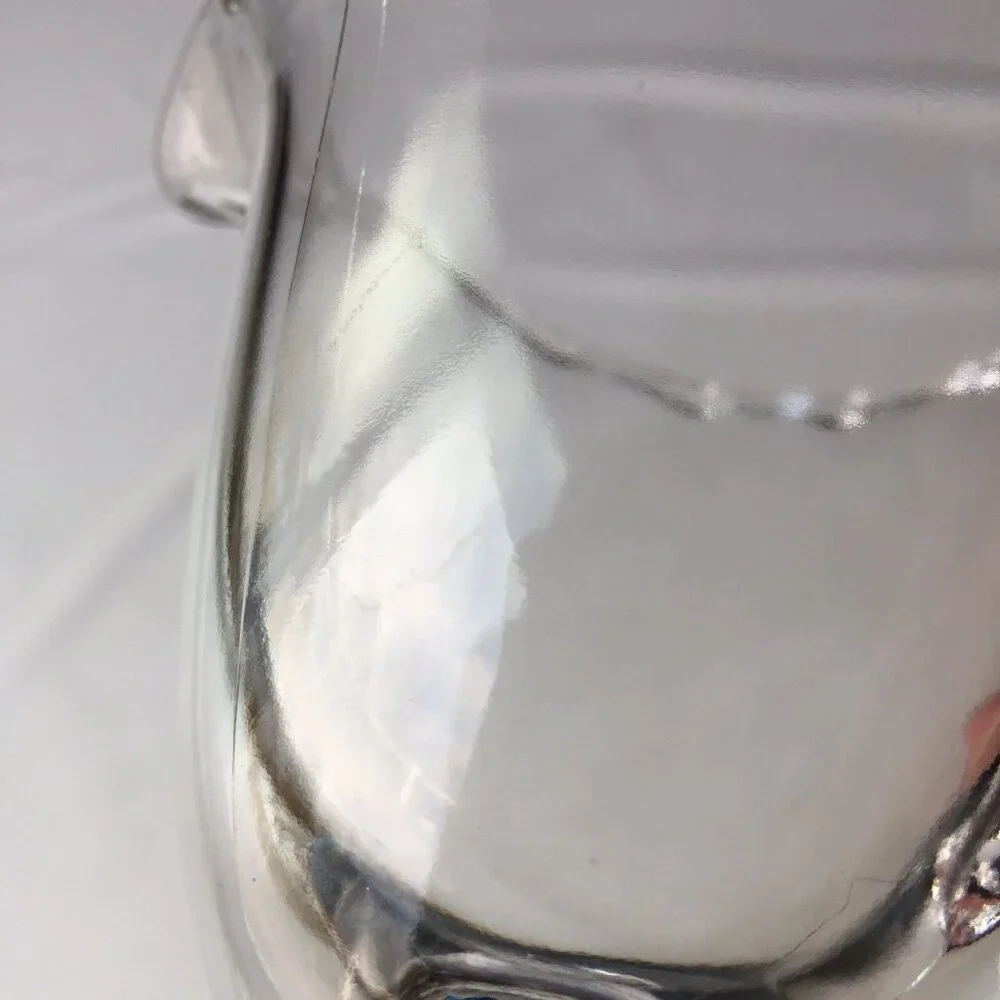Clear Glass Creamer Pitcher Syrup Sauce Ruffled Rim Edge Ornate Handle Pedestal